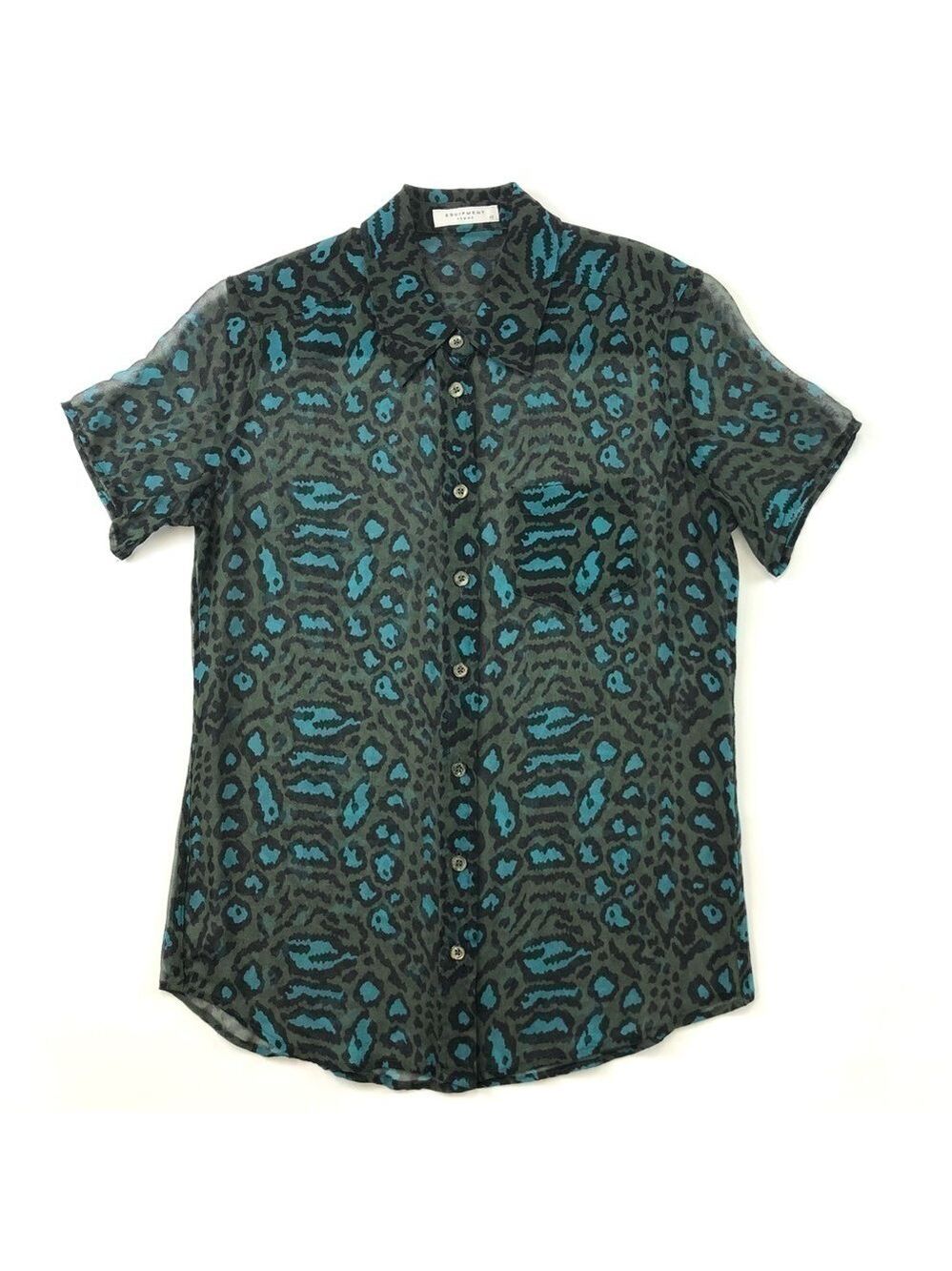 𝅺EQUIPMENT Femme silk leopard print shirt sleeve button down blouse XS Layering